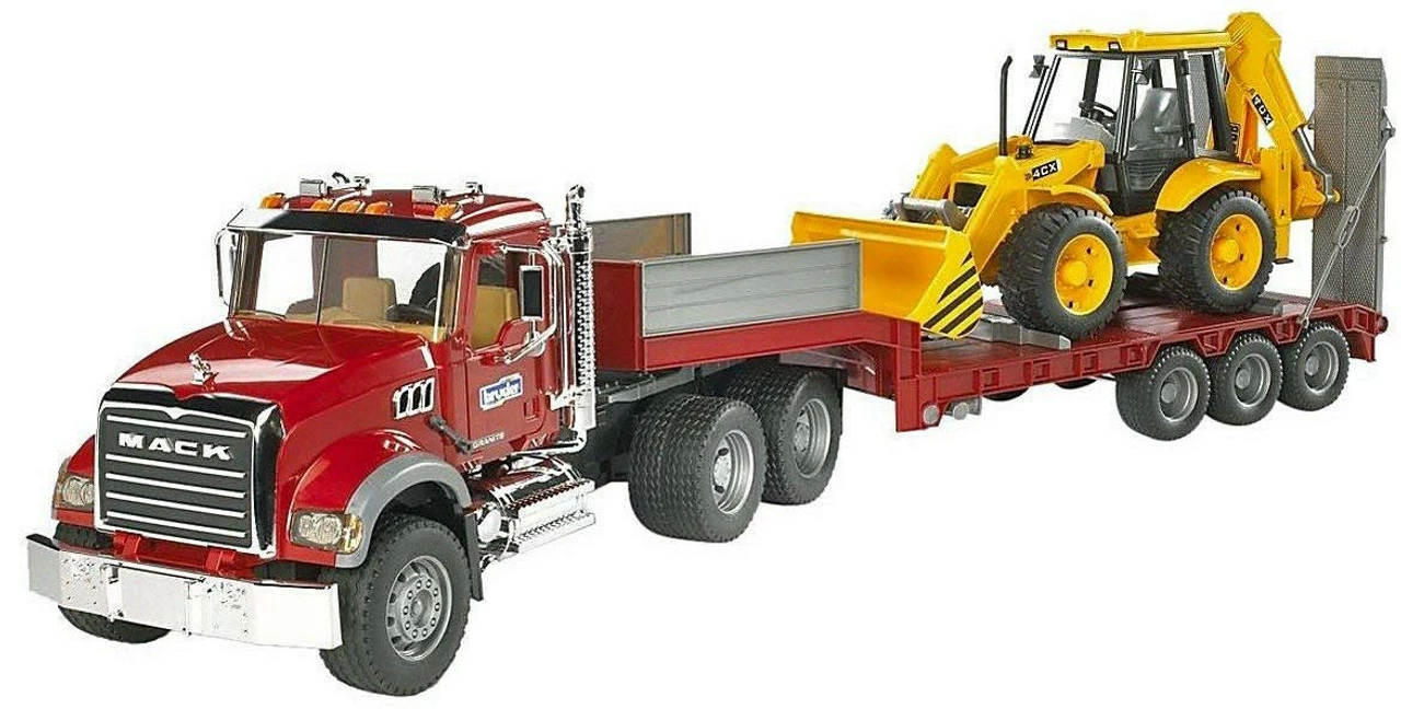 Bruder 1:16 Mack Granite Low Loader W/Jcb 4Cx Backhoe Loader 3 Bruder 1:16 Mack Granite Low Loader W/Jcb 4Cx Backhoe Loader