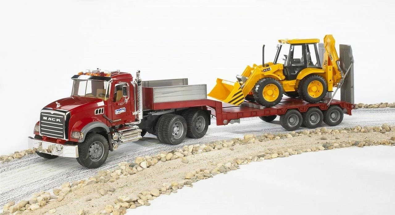 Bruder 1:16 Mack Granite Low Loader W/Jcb 4Cx Backhoe Loader 4 Bruder 1:16 Mack Granite Low Loader W/Jcb 4Cx Backhoe Loader - Image 2